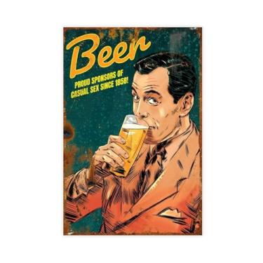 Imagem de Vintage Beer Lovers A Man in A Suit Is Drinking. Cerveja, desde 1858, tem sido um orgulhoso patrocinador do sexo casual! Aplicável a taberna, cozinha, sala de estar, pôster de tela sem moldura 30,5 x