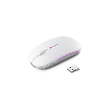 Imagem de Mouse Sem Fio MS300B, Dupla Conexão 2.4GHz e Bluetooth, 1600 DPI, Branco, 11x6.5x3cm, com Cabo USB