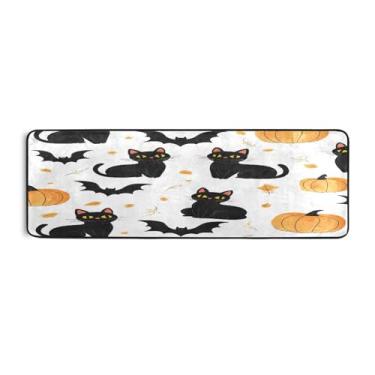 Imagem de Qilmy Tapete de Halloween preto gato e abóbora 183 x 61 cm, antiderrapante, antifadiga, confortável, tapetes longos para cozinha, quarto, sala de estar, banheiro, corredores, Entrywa792