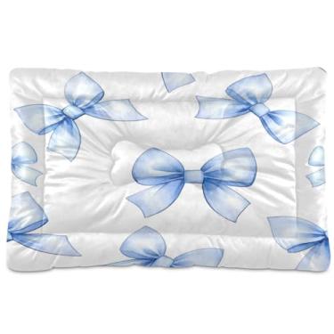 Imagem de Wassud Cama de cachorro Blue Bow grande para cães ao ar livre tapete lavável para animais de estimação cama de gato para dormir viagens 91 x 61 cm