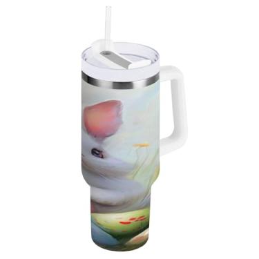 Imagem de STAYTOP Copo de ovos de Páscoa e coelhos fofos de 1,134 g com tampa e palha, copo isolado de aço inoxidável durável à prova de vazamento com alça, garrafas de água à prova de derramamento para viagens