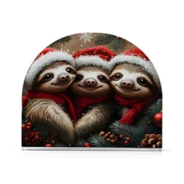 Imagem de xigua Três bichos preguiças fofos em porta-guardanapos de Natal para mesas, elegantes suportes de guardanapo de papel de placa acrílica, dispensador de papel de seda independente moderno para sala de