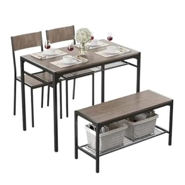 Imagem de conjunto de jantar Mesa de cozinha e 2 cadeiras para 4 pessoas com banco, conjunto mesa jantar peças para espaços pequenos(Gray)