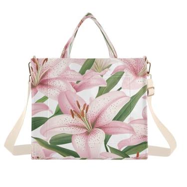 Imagem de Burbuja Sacola feminina Pink Lilies, bolsa tiracolo de veludo cotelê para compras, trabalho, viagem, P, B406, Small