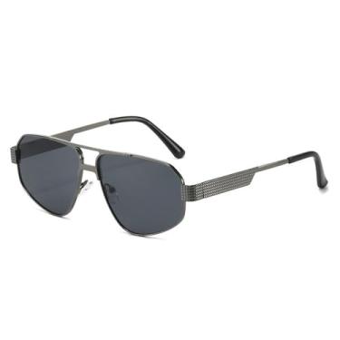 Imagem de Óculos de Sol Masculinos Retro com Ponte Dupla em Metal, Formato Olho de Gato Poligonal, Lentes Degradê, Proteção UV400, Tendência Feminina, Estilo Punk, Cor Cinza Chumbo, Tamanho 1