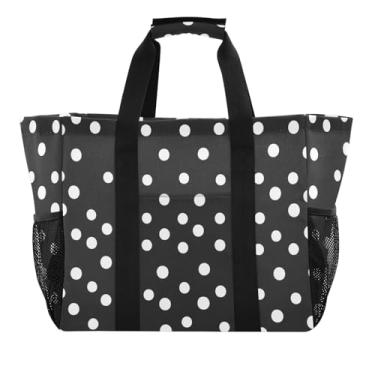 Imagem de STAYTOP Bolsas de praia grandes de bolinhas pretas e brancas para mulheres e homens, à prova d'água à prova de areia, bolsa de praia para piscina, academia, compras, viagens