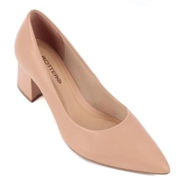 Imagem de Scarpin Feminino Couro Legítimo Salto Grosso 6 cm Bico Fino Conforto Escritório Dia a Dia (Nude, BR, Adulto, Numérico, 36)