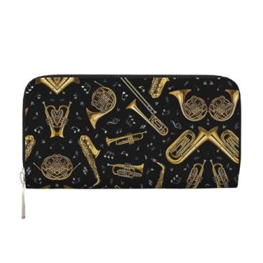 Imagem de SKKNT Carteira feminina de mão de couro moderna com estampa de instrumentos musicais para uso casual e em viagens, preta, tamanho único, arte