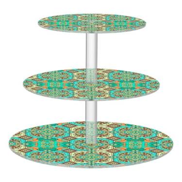 Imagem de CEBUGI Suporte de cupcake de 3 camadas, padrão colorido, redondo, suporte de bolo, bandeja de servir em camadas de acrílico para festas de chá, chá de bebê, casamento e mais