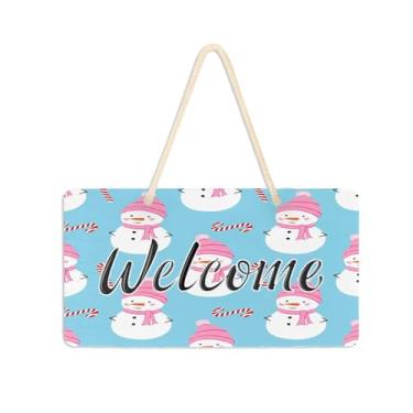 Imagem de Burbuja Placa de boas-vindas de boneco de neve para porta da frente, placa de boas-vindas de PVC para decoração de férias, 15 x 28 cm