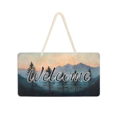 Imagem de Burbuja Placa de boas-vindas de montanhas para porta da frente, placa de boas-vindas de PVC para decoração de férias de casa de fazenda, 15 x 28 cm