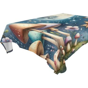 Imagem de Burbuja Toalha de mesa de lua de cogumelos, toalha de mesa retangular, anti-rugas, grossa para decoração de jantar, cozinha, festa, 152 x 228 cm