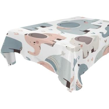 Imagem de Burbuja Toalha de mesa de elefantes fofos, toalha de mesa retangular, anti-rugas, grossa para decoração de jantar, cozinha, festa, 152 x 304 cm