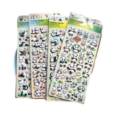 Imagem de Adesivos De Papelaria Kawaii 3D Panda Puffy 4 Peças Para Scrapbooking 