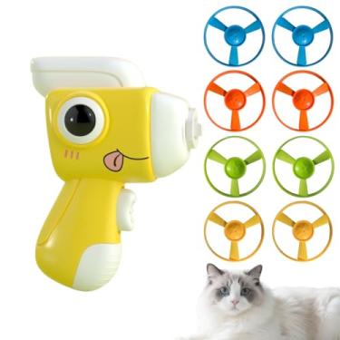 Imagem de Bigpomelos Lançador de brinquedo para gatos – Lançador de disco em forma de dinossauro, disco voador de alta velocidade, brinquedo interativo para gatos para caça e diversão (8 discos voadores