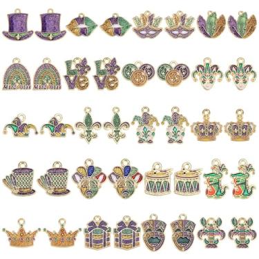 Imagem de MARFOREVER 40 peças de berloques de carnaval para fazer joias, máscara de carnaval, pingentes flor-de-lis para pulseiras, colar, brincos, artesanato, acessórios de carnaval, presentes com glitter