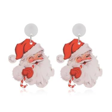 Imagem de MALOYANVE Brincos de Natal para mulheres meninas fofos feitos à mão acrílico leve colorido de Natal homem pão de gengibre doce bengala doce bolo jingle bell Papai Noel rena pingente gota brincos de