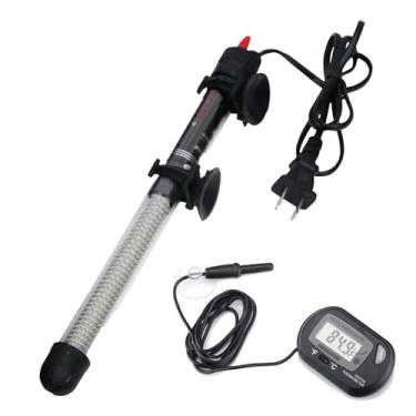Imagem de Aquecedor de Aquário Submersível com Termostato Temperatura Ajustável e Termômetro Digital Plug Padrão EUA 25W 50W 100W 150W 200W 300W Controle Automático Isolação Segura Indicador Energia para Peixes