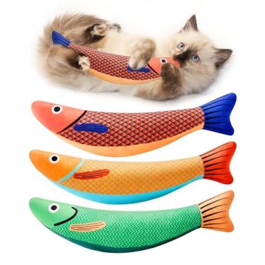 Imagem de Potaroma Brinquedos para gatos, pacote com 3 brinquedos sonoros de erva-dos-gatos, macios e duráveis, brinquedos interativos para gatos para exercícios internos de gatinhos de 23 cm para todas as