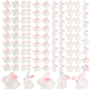 Imagem de 100 peças de estatuetas de coelho em miniatura, mini coelhinho, brinquedos, pequenos animais de resina, enfeites de Páscoa para decoração de casa de bonecas, decoração de bolo de paisagem, vasos de