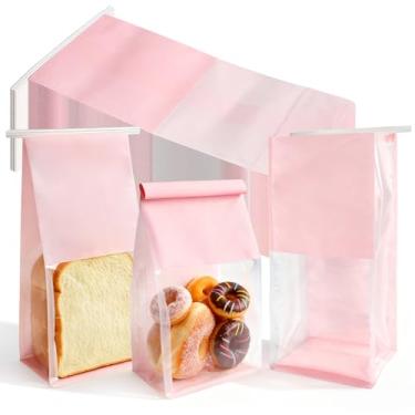 Imagem de Okllen 100 sacos de padaria com janela, sacos de pão de papel reutilizáveis, saco de biscoito com trava de aba de gravata de estanho, saco de armazenamento de alimentos para lanches, pipoca, doces