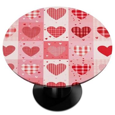 Imagem de Bardic Toalha de mesa redonda para o Dia dos Namorados com bordas elásticas, corações do amor, xadrez, à prova d'água, toalha de mesa para uso externo, interior, pátio, cozinha – serve para mesas de