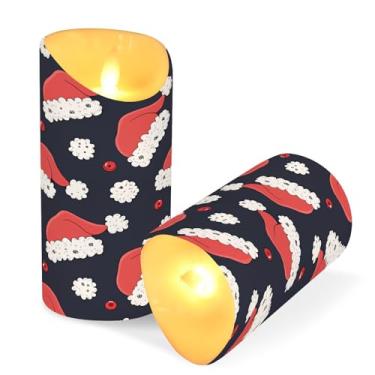 Imagem de ATTX Pacote com 2 velas sem chama de chapéu de Papai Noel – Velas de pilar de LED de 7,6 cm x 9,9 cm com controle remoto e temporizador para casa, casamento, decoração de acampamento #857
