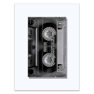 Imagem de WBSTGUE Fita de fita cassete arte de parede preto e branco pôsteres de música vintage dos anos 80 na moda impressão em tela estética moderna moderna carrinho de bar decoração de parede casa quarto