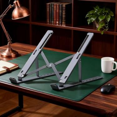 Imagem de Suporte dobrável para laptop com estrutura de liga de alumínio, suporte portátil para notebook com altura ajustável, suporte ergonômico para computador para escritório e casa (branco)