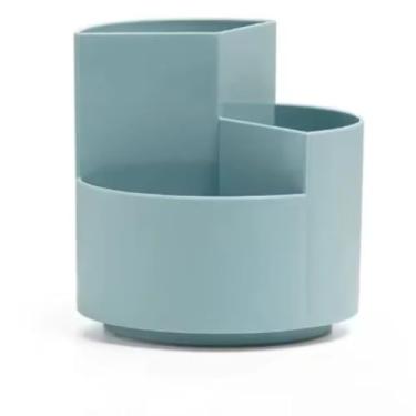 Imagem de Porta Caneta Giratório 3 Divisórias Organizador de Mesa (Azul)