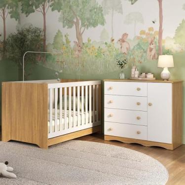 Imagem de Berço Americano 3 em 1 com Cômoda 1 Porta 4 Gavetas Realeza Multimóveis Mp4685 Madeirado/branco