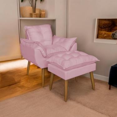 Imagem de Kit Poltrona Amamentação com Puff Pés Palito - Conforto e Modernidade para Sala e Quarto (Rosa)