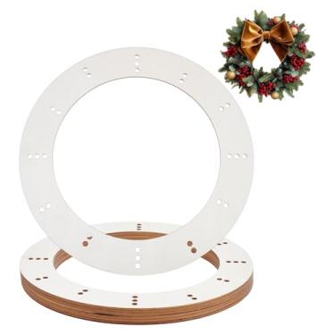 Imagem de UNICRAFTALE 8 anéis de guirlanda de madeira inacabados com furos pré-cortados para arranjos florais faça-você-mesmo, decoração de casa, artesanato de Natal, moldura de guirlanda de madeira natural