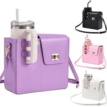 Imagem de boldblox Bolsa transversal portátil para copo de água para uso ao ar livre, bolsa de transporte para garrafa de água com bolso para telefone com alça, Roxa
