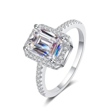 Imagem de Anel de prata esterlina s925 com quatro garras de açúcar e esmeralda corte moissanite conjunto de anel de casamento com anel de moissanite de 1 quilate, tamanho 18, prata, moissanite, Prata,