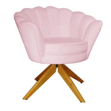 Imagem de Poltrona Decorativa Pétala Pés Madeira Giratório Suede Rosa Bebê - DS 