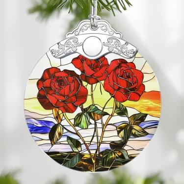 Imagem de Enfeites de Natal: Ornamento de flor de nascimento em junho estilo vitral - decorações de árvore de Natal, presentes de festa de feriado, presentes de dia das mães e aniversário para mulheres, mãe e