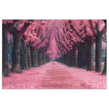 Imagem de Quebra-cabeça paisagem flor de cerejeira rosa 1000 quebra-cabeças para adultos arte de flores grandes quebra-cabeças engraçados