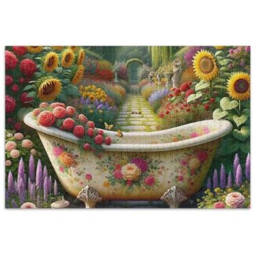 Imagem de Quebra-cabeça de jardim colorido para banheira vintage para adultos 1000 peças presentes engraçados de festa elefante branco quebra-cabeça família brinquedo arte