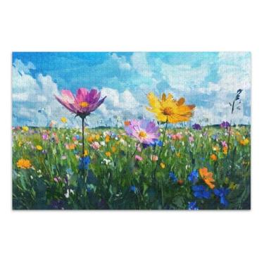 Imagem de Quebra-cabeças adultos com flores silvestres vibrantes azul celeste, 500 peças, quebra-cabeças grandes para adultos com letras nas costas