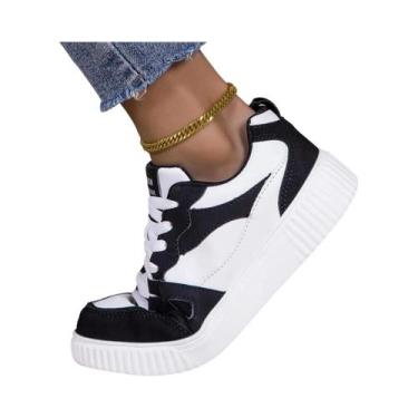 Imagem de Tênis Unissex Leves Para Skate Branco E Preto Esportivos Casuais Taman