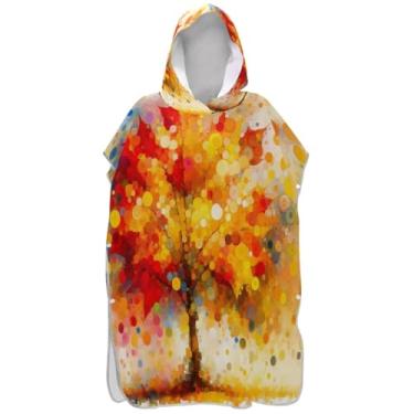 Imagem de Joisal Poncho de surf para adultos trocador de roupa de praia com capuz toalha de banho plus size árvore outono bolinhas homens mulheres poncho com capuz