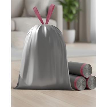 Imagem de Sacos de lixo de 4 galões, sacos de lixo com cordão, alças fortes com cordão, cinza, 45 sacos