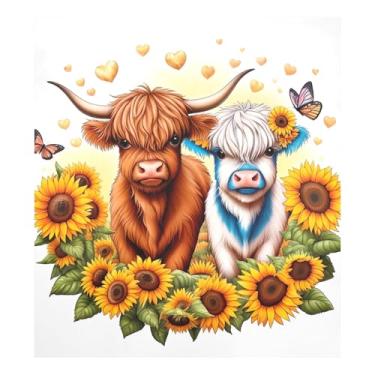 Imagem de Adesivos magnéticos Highland Cows Girassóis Geladeira, Adesivo magnético para lava-louças Adesivo de geladeira 58 cm L x 66 cm A