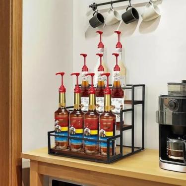 Imagem de Organizador de especiarias de 3 níveis, suporte de exibição de garrafa de xarope, prateleiras de armazenamento de cozinha para gerenciamento eficiente de especiarias