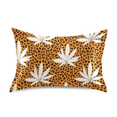 Imagem de Fronhas de cetim para cabelo laranja preto leopardo branco folhas padrão queen king size almofada impressão refrescante cama travesseiro decoração tamanho padrão 66.0 cm x 50.8 cm