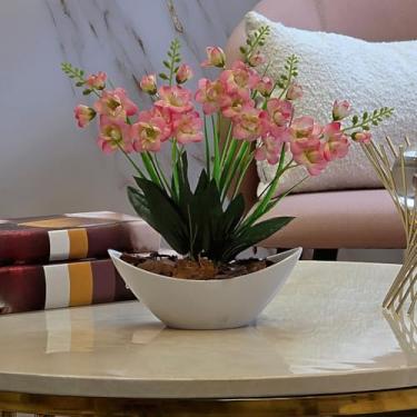 Imagem de Orquídea Artificial Arranjo Decorativo com Vaso e Casca Polida Sem Cuidados, Ideal para Sala e Escritório Perfeito para Decoradores Residenciais e Empresariais(Rosa Escuro1)