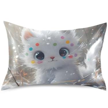 Imagem de Capa de almofada de cetim com estampa de gato fofo King Queen padrão arte colorida refrescante para pele acne, tamanho king, 101,6 cm x 50,8 cm