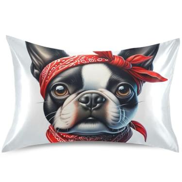 Imagem de Bulldog Capas de almofada de cetim com estampa de cachorro fofo capas de travesseiro padrão king queen capa de travesseiro para cama, tamanho king, 101,6 cm x 50,8 cm