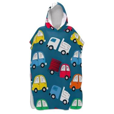Imagem de TSENQUE Bonitos carros caminhões poncho de surfe azul para adulto trocador de roupa de banho toalhas com capuz vestíveis homens mulheres poncho com capuz